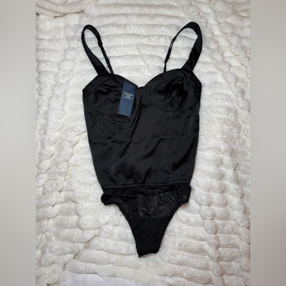 Abercrombie & Fitch Black Satin Bodysuit - Size: Small